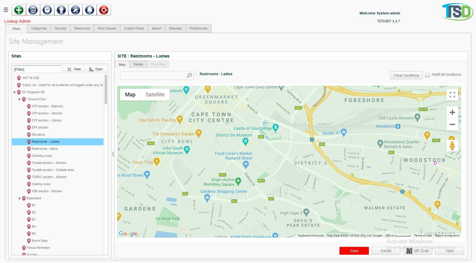Site Management - mange sites and related geofences and metadata