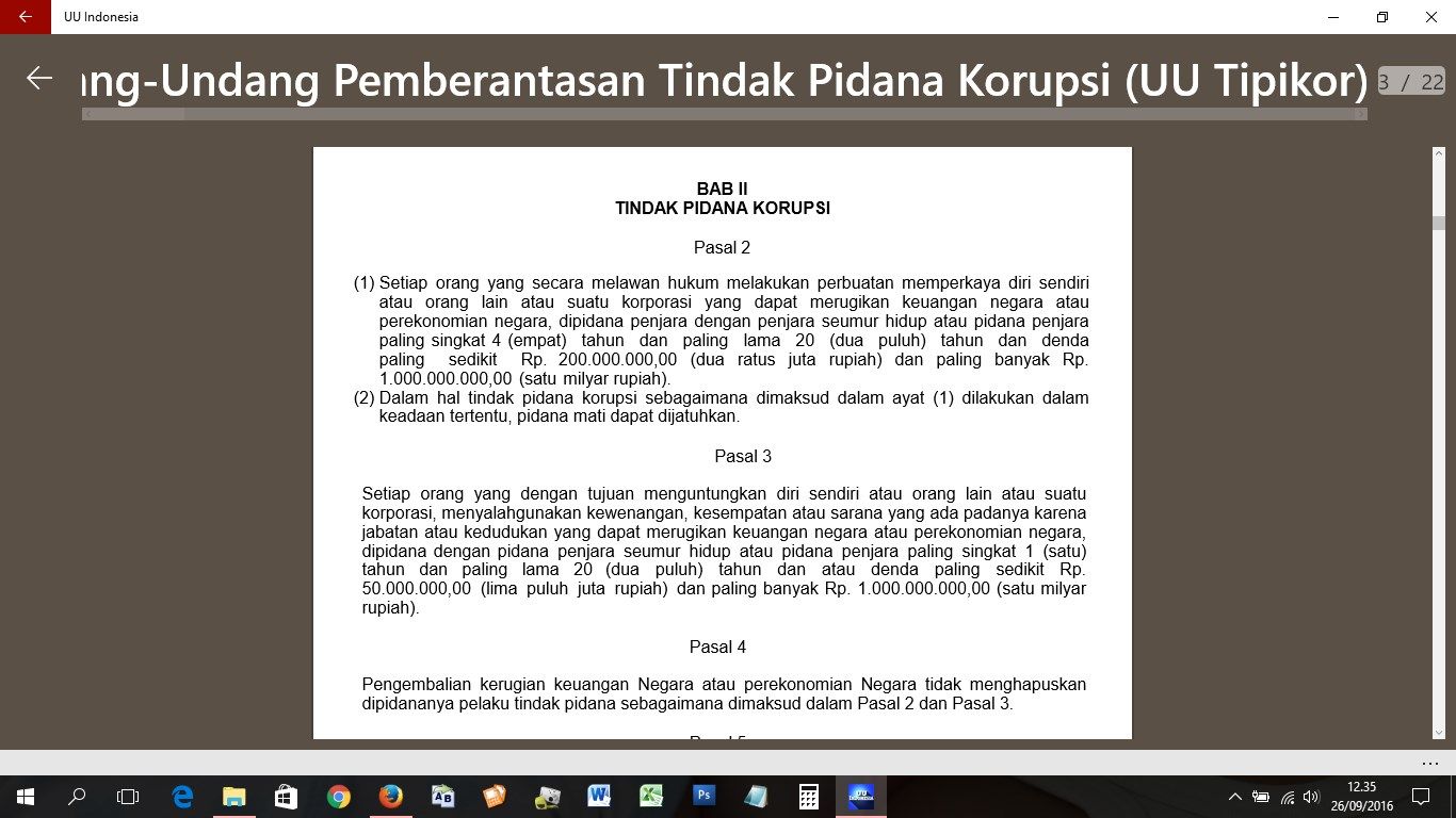 PDF kitab undang - undang tipikor, berisi beberapa undang-undang tipikor.