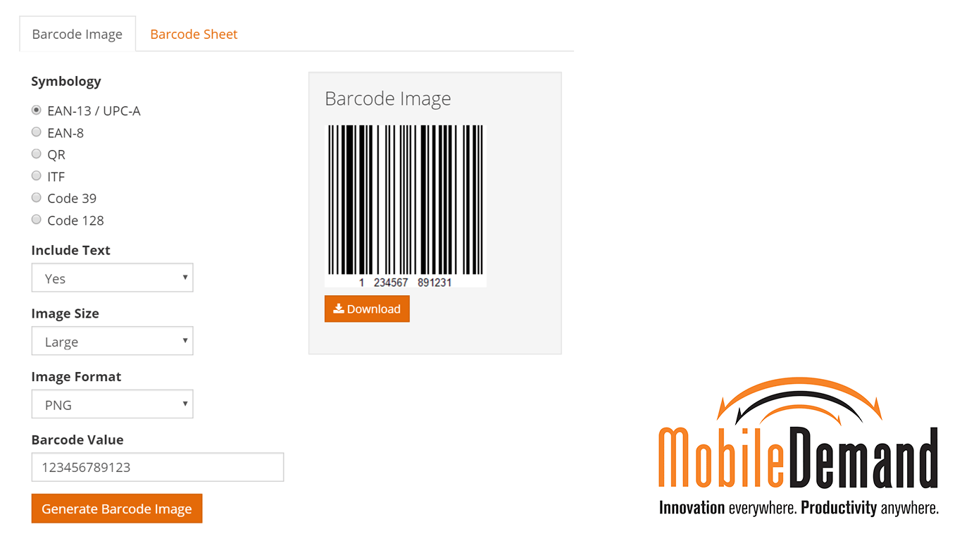 Create single barcodes with an option to download the file.
