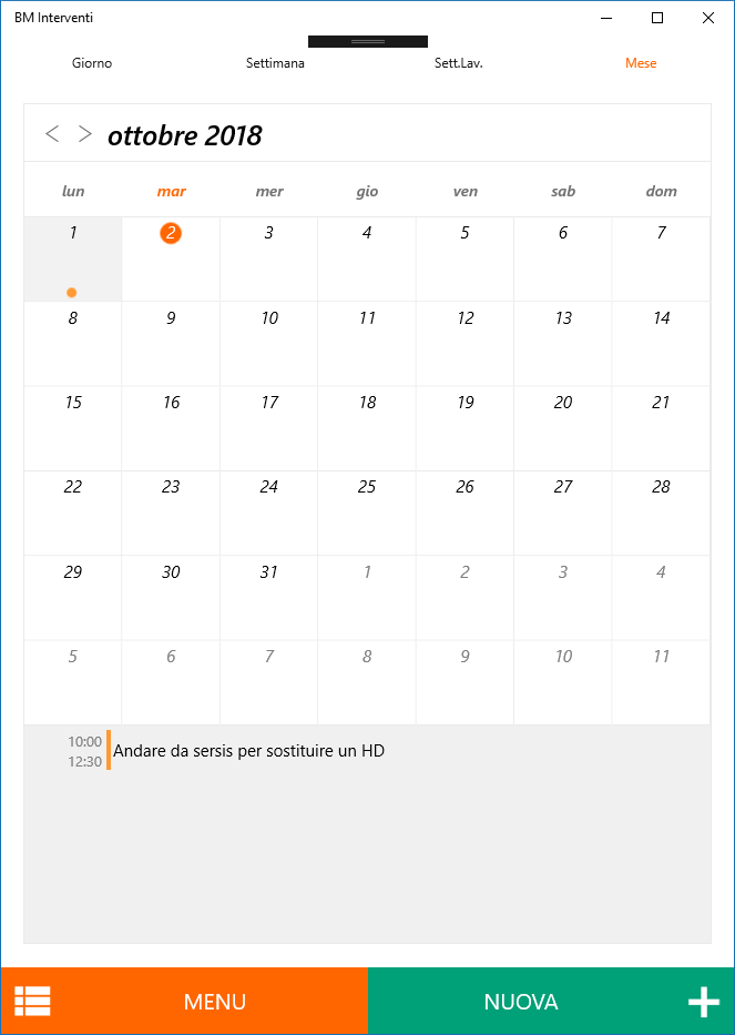 Calendario attività mensile