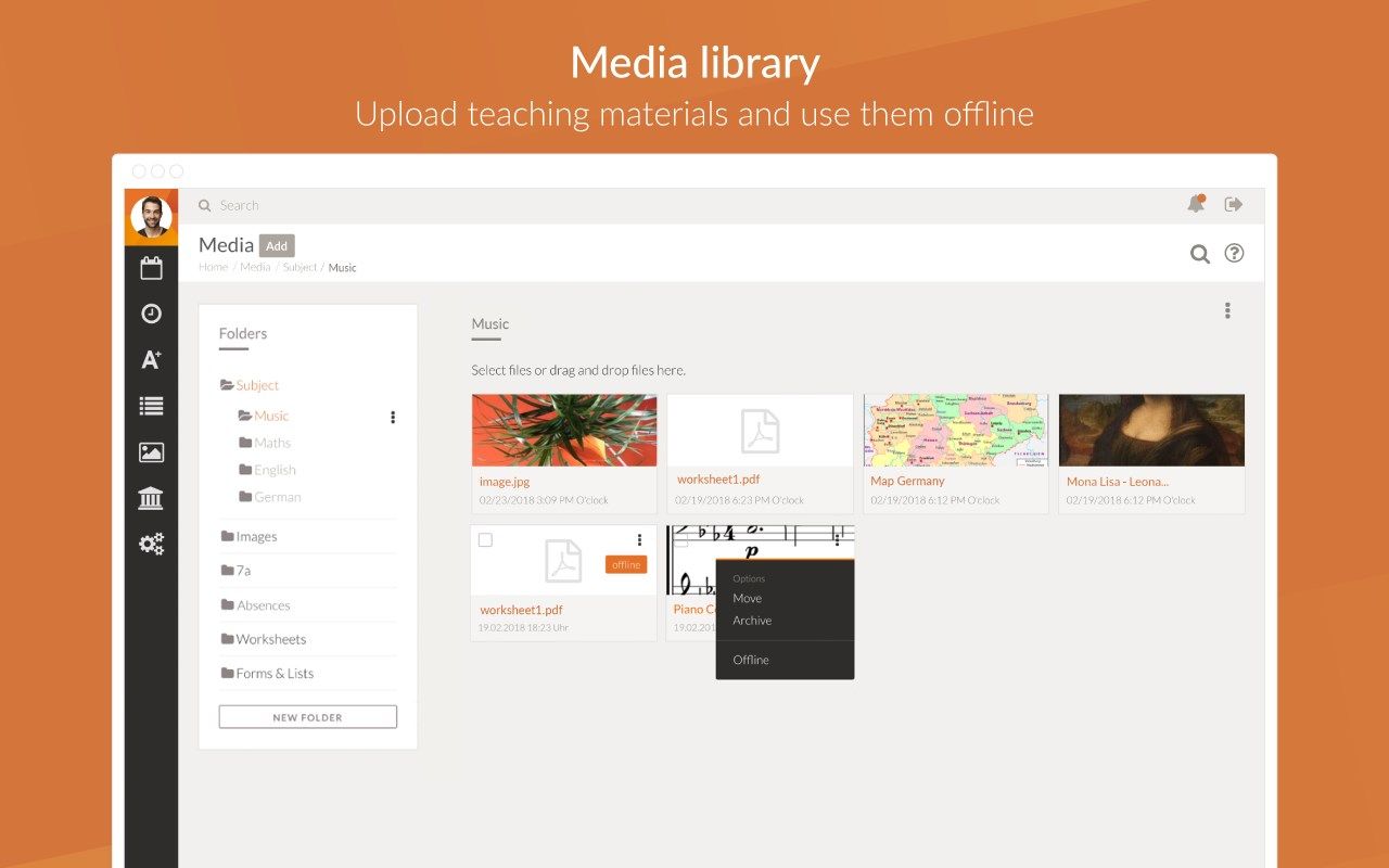 Media library - Upload teaching materials and use them offline