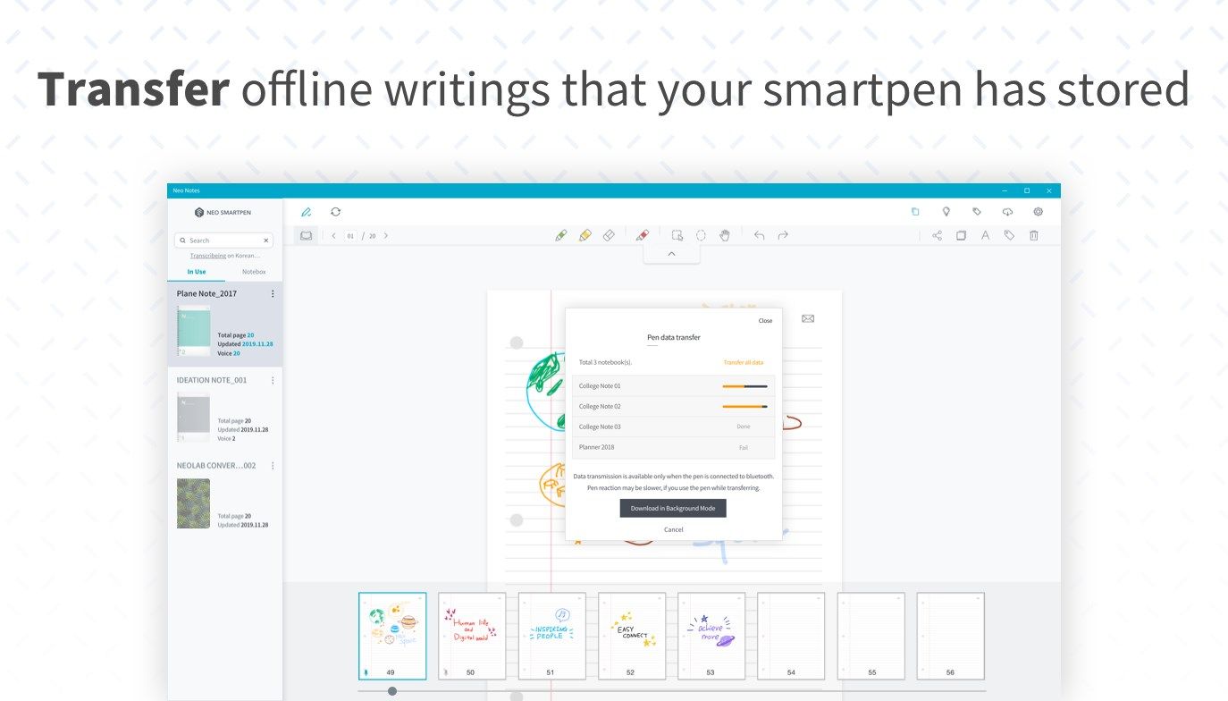 Transfer offline writings that your smartpen has stored