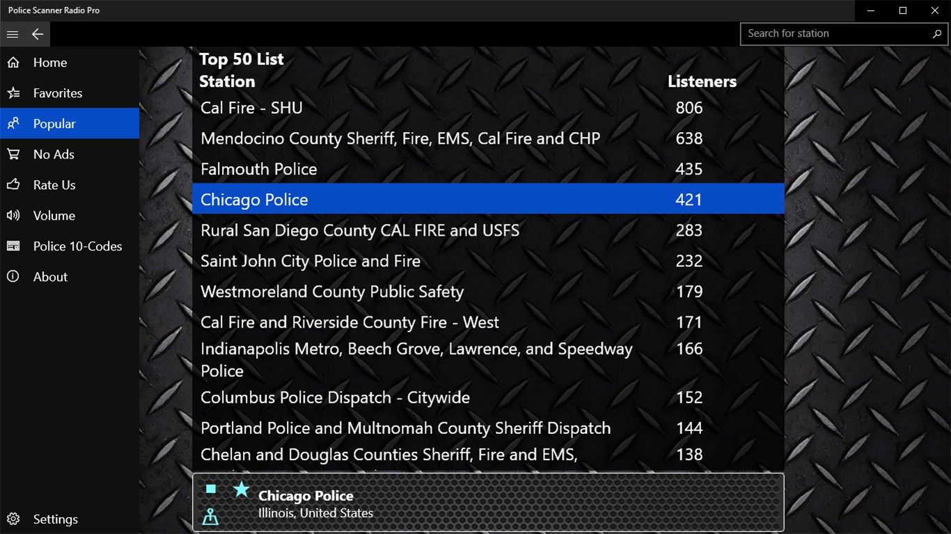 View the current most popular Police Scanner Stations. This list can change frequently.