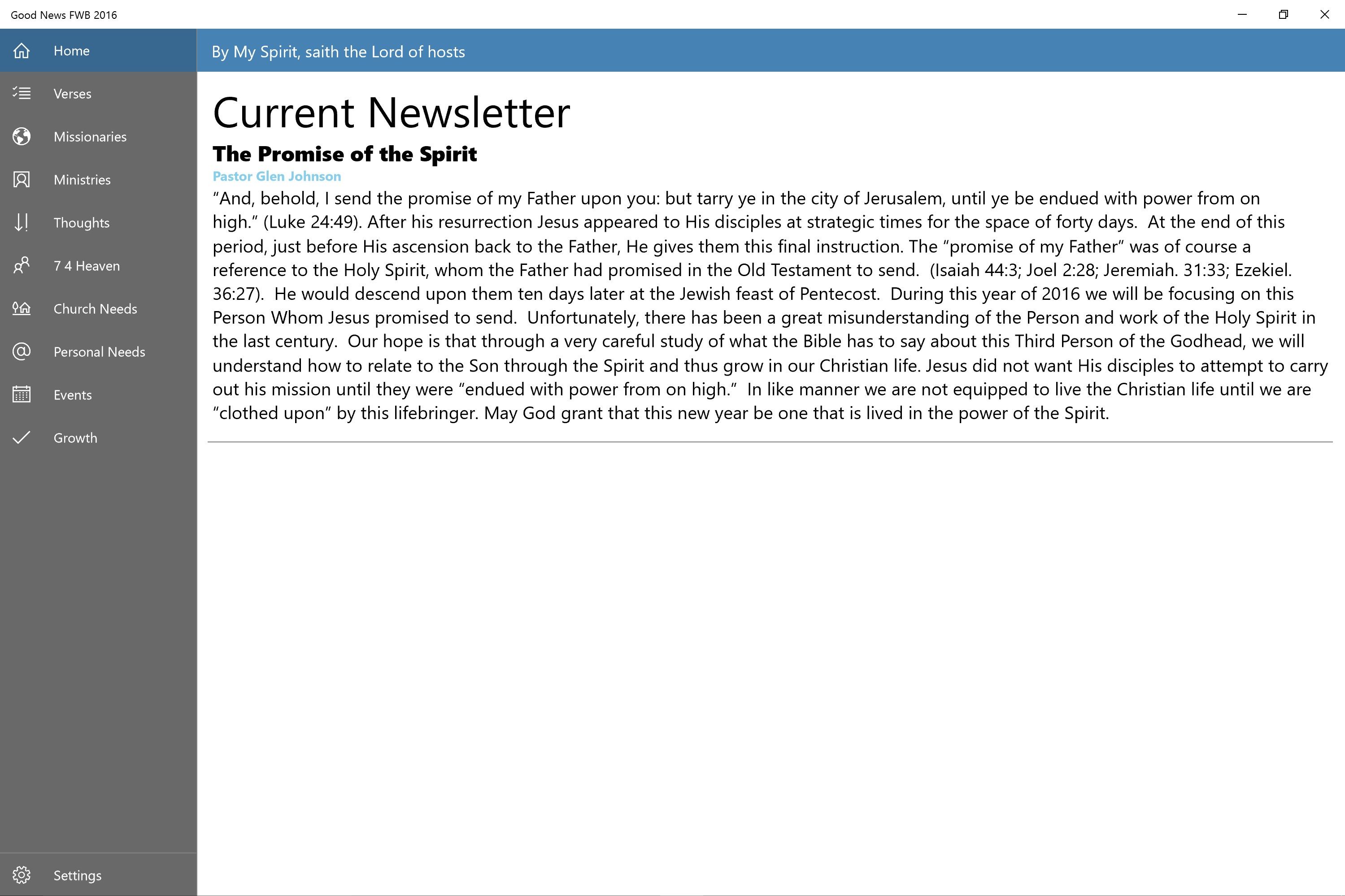 Main screen - Newsletter