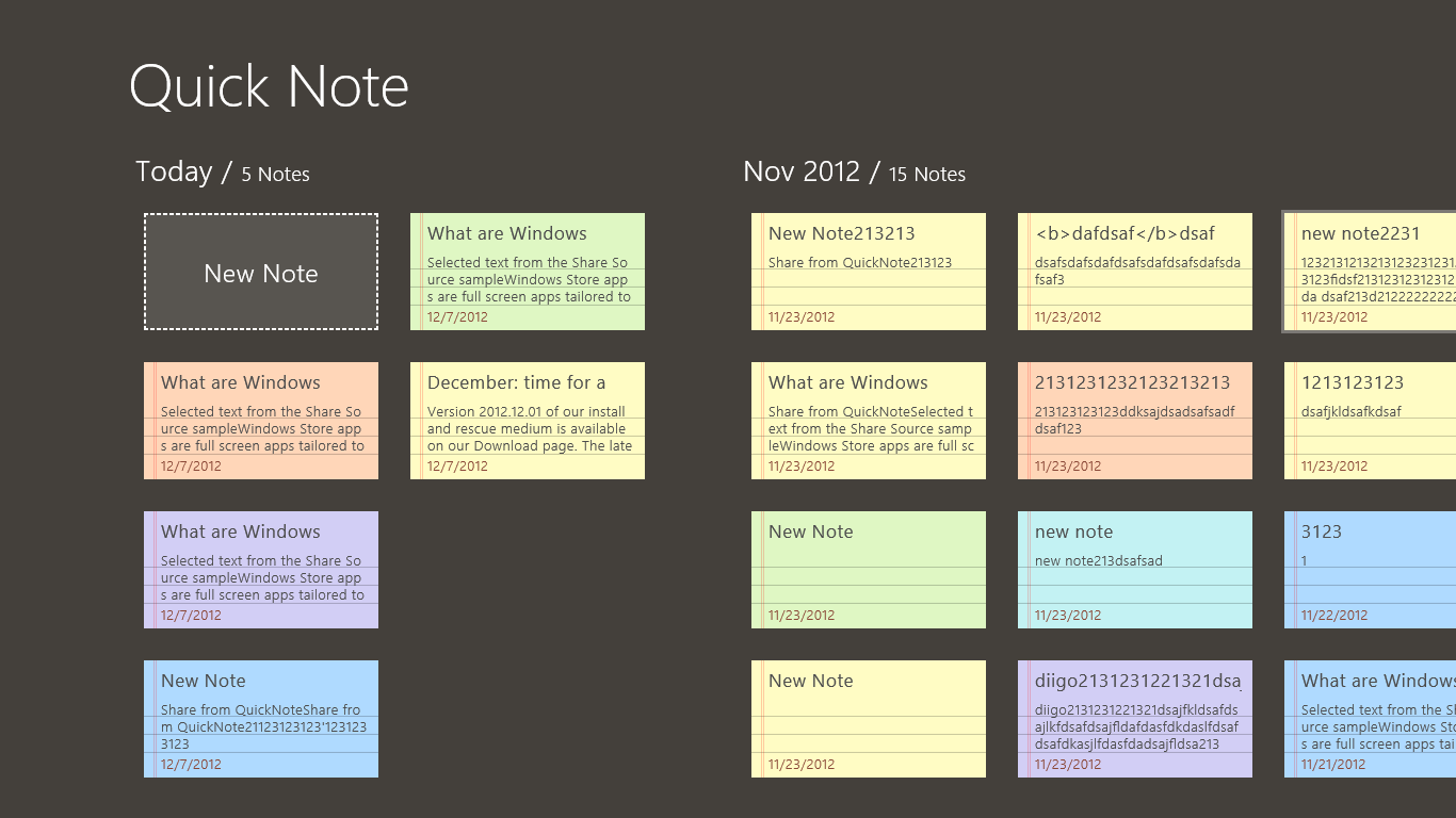 All notes displayed in an easy to access way.