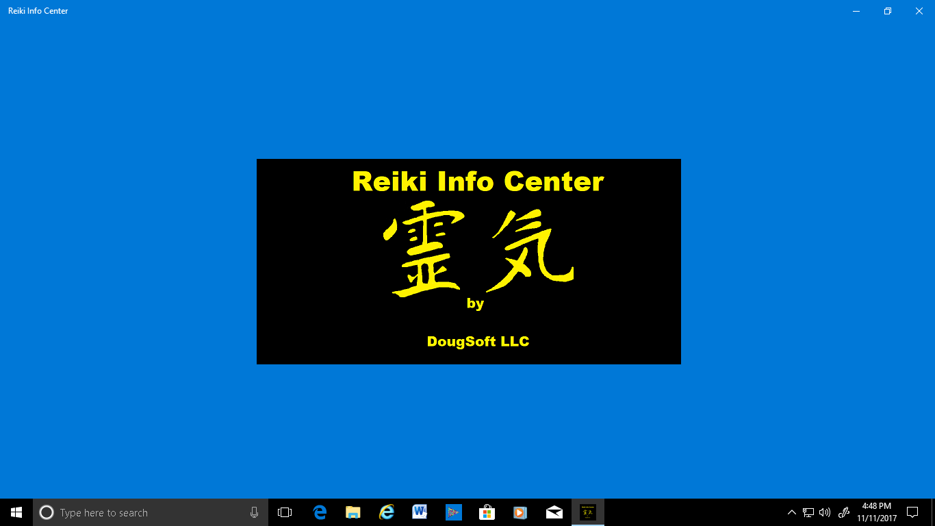 The Splash Screen showing the Japanese/Chinese Kanji for Reiki.