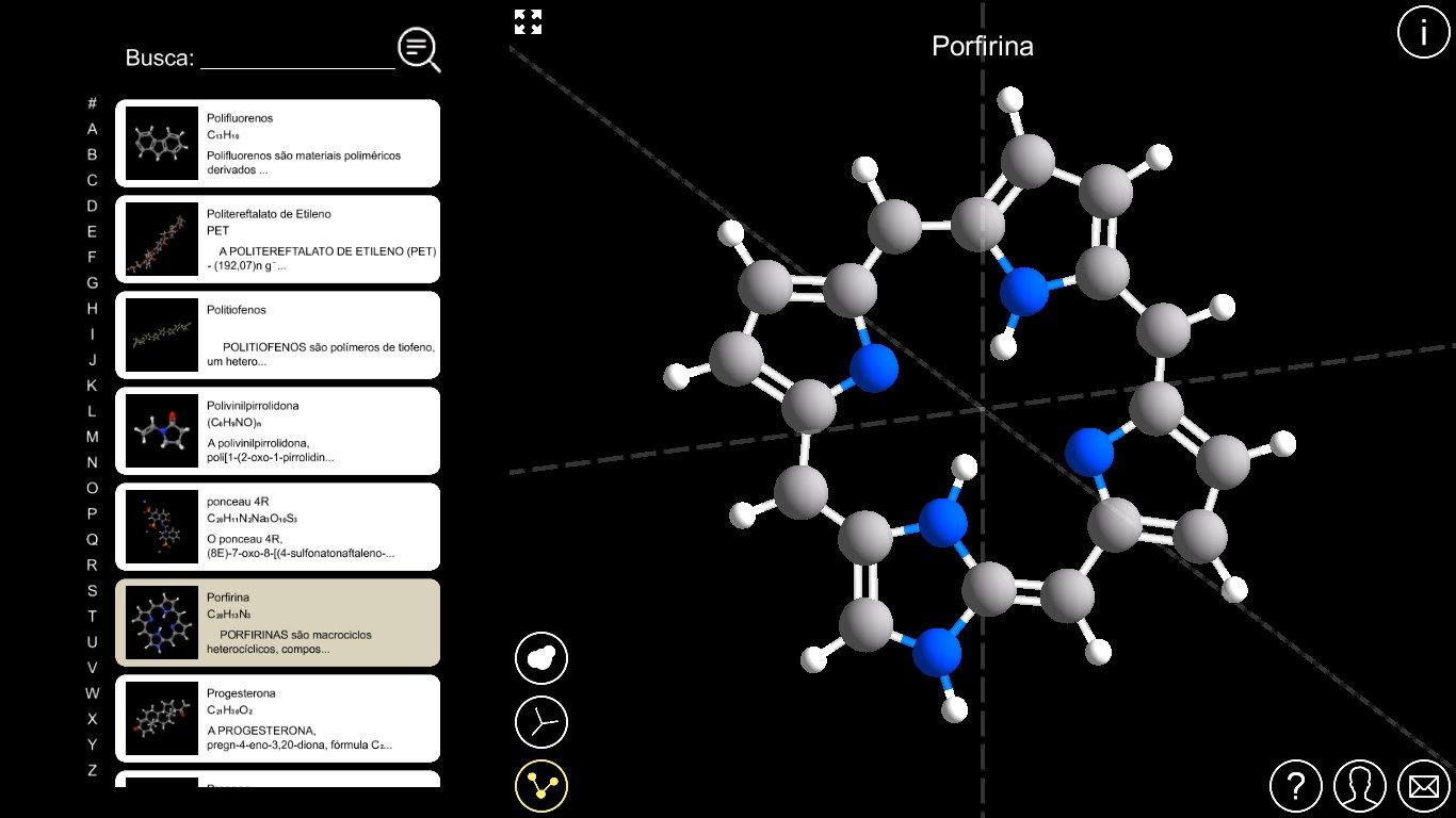 Visualização do menu de moléculas