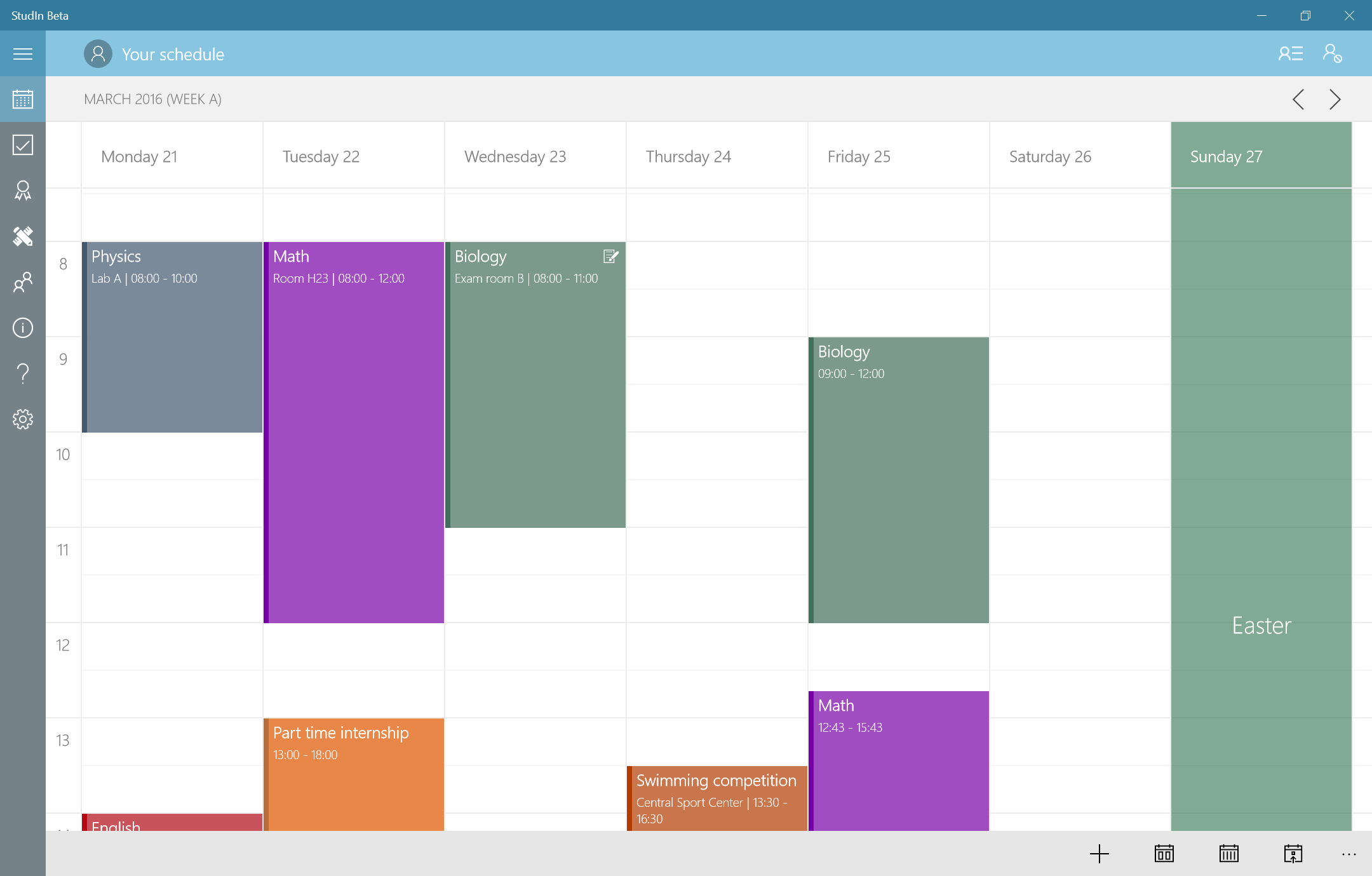 The schedule regrouping all your lessons, exams, internships, holidays and events.