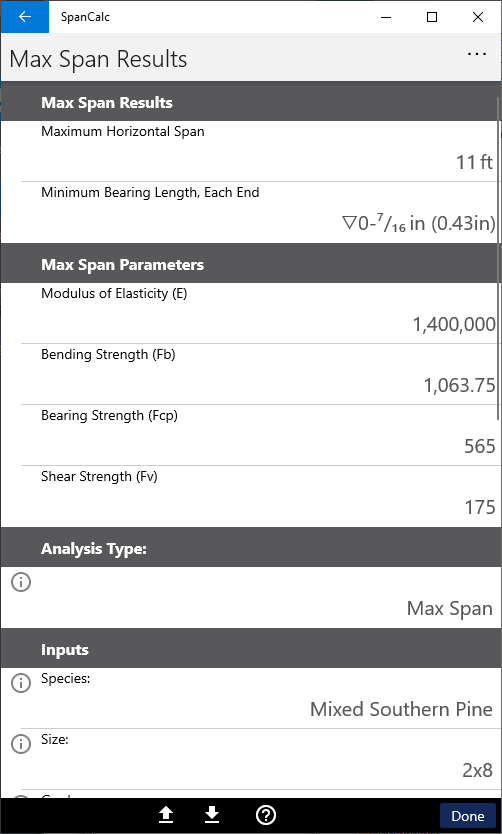 Max span results calculate the Maximum Span and Minimum Bearing Length for your beam and loading conditions