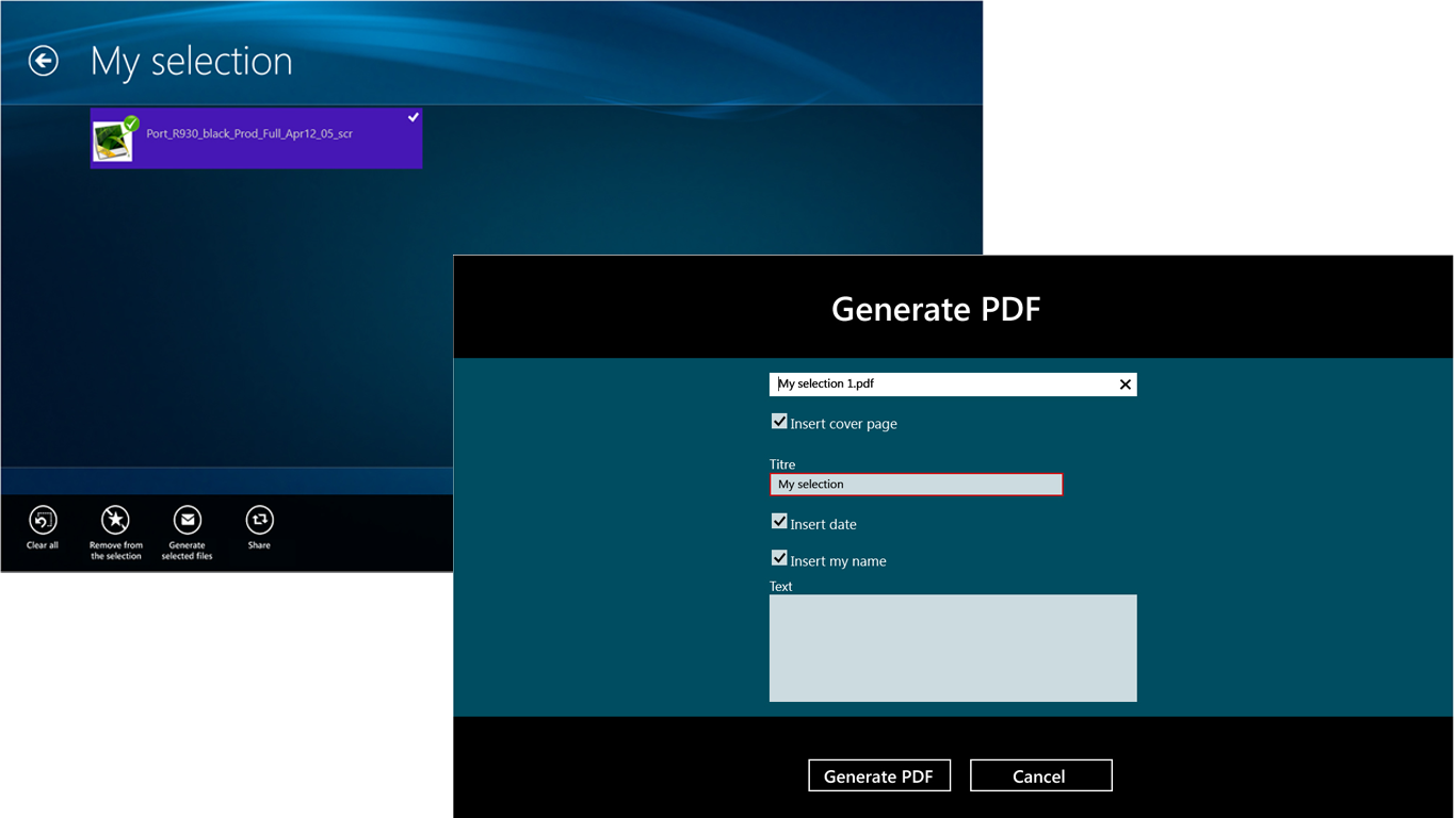 Select documents, generate a PDF and send it