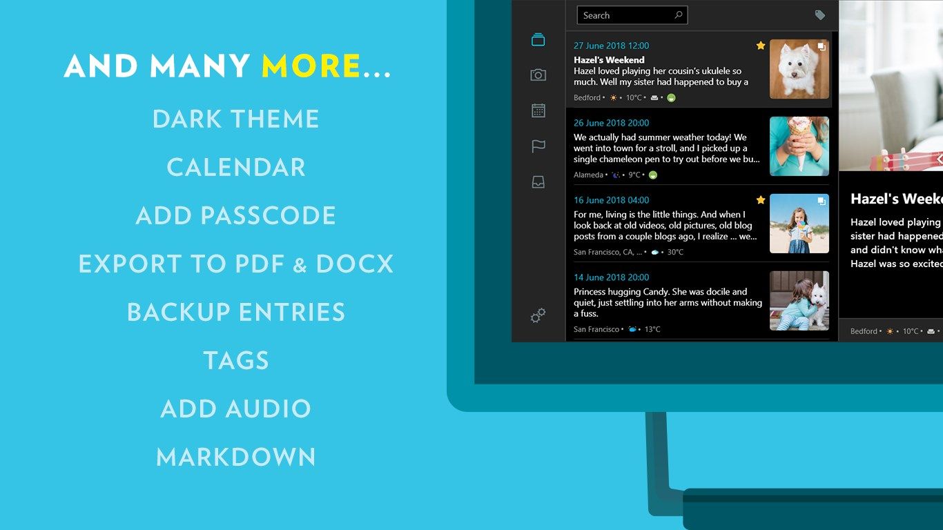 And many exciting features such as dark theme, passcode, backup, tags, Markdown and more...