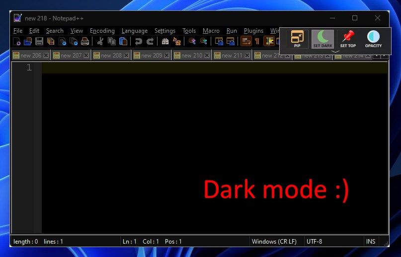 Enable dark mode for any window via the toolbar (you can also do it via hotkey!)