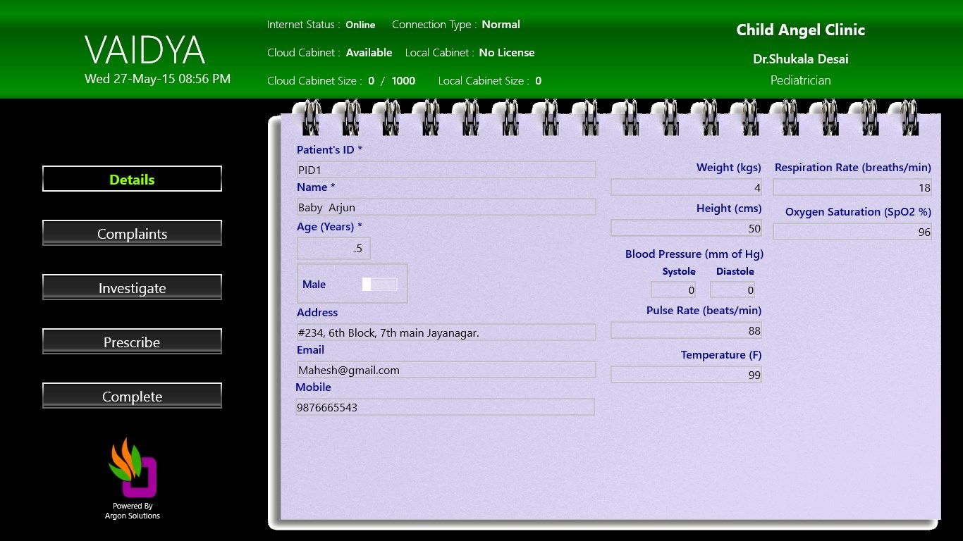 Basic details of the patient. Retrieve past data based on the patient's ID.