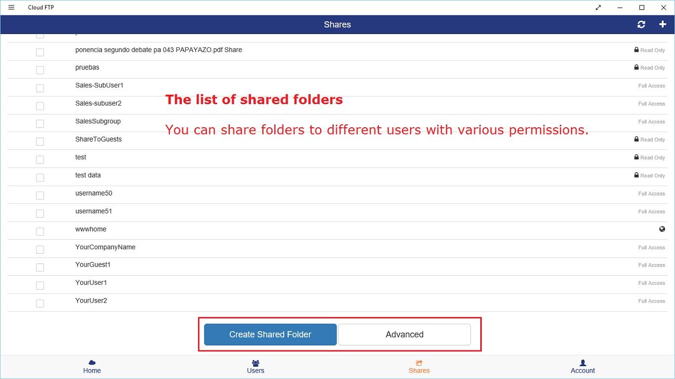 Create and manage shared folders.