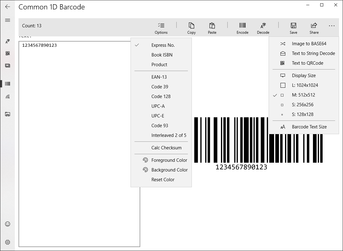Common 1-D Barcode Encode and Decode UI