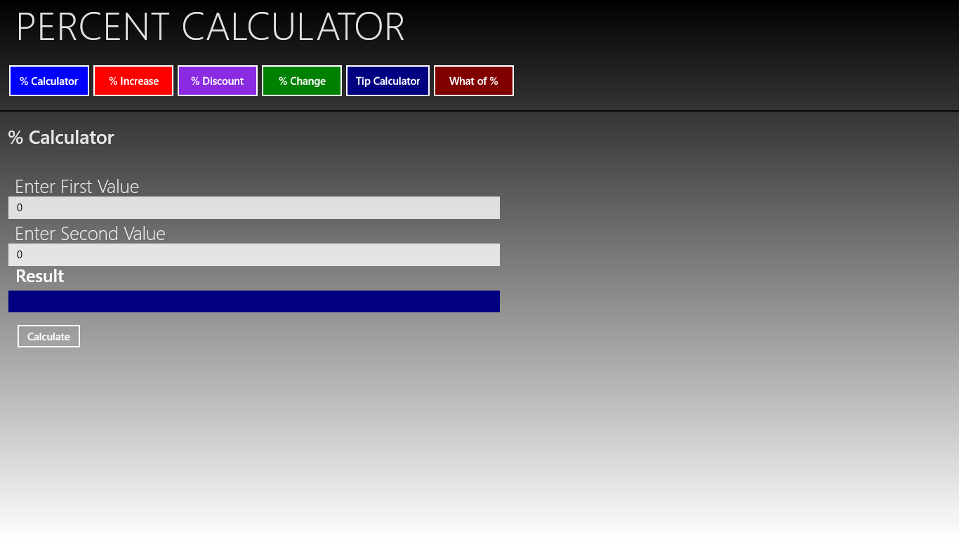 Percent Calculator Menu Screen