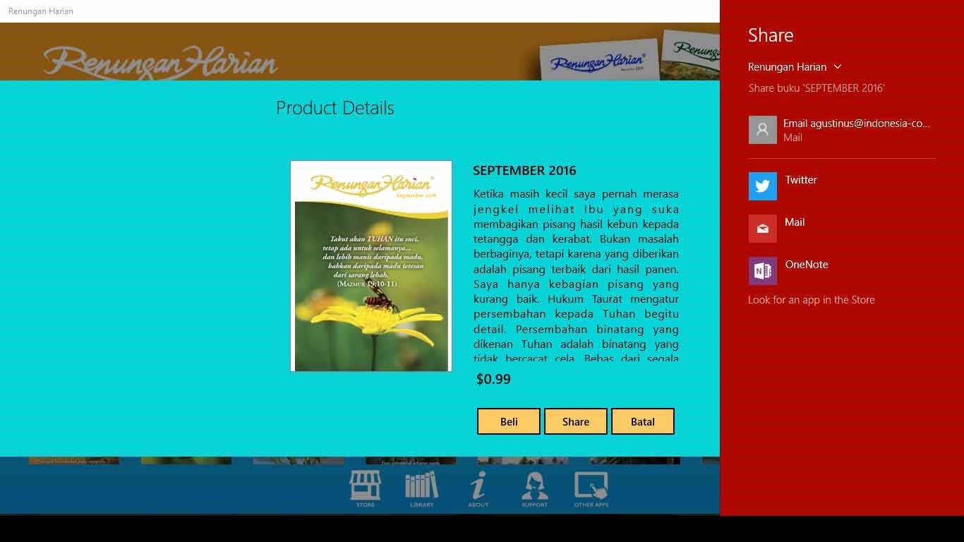 Product details menampilkan halaman menu detail buku, harga, dan deskripsi buku.