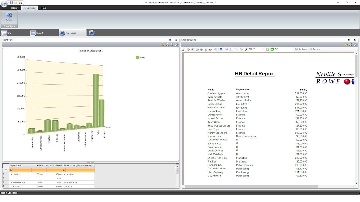 Setup your own Dashboards and Reports with the full Report Designer in XL Desktop
