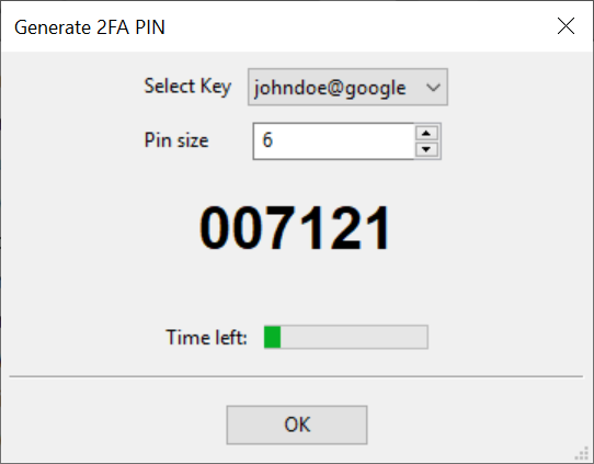 2FA TOTP Pin dialog