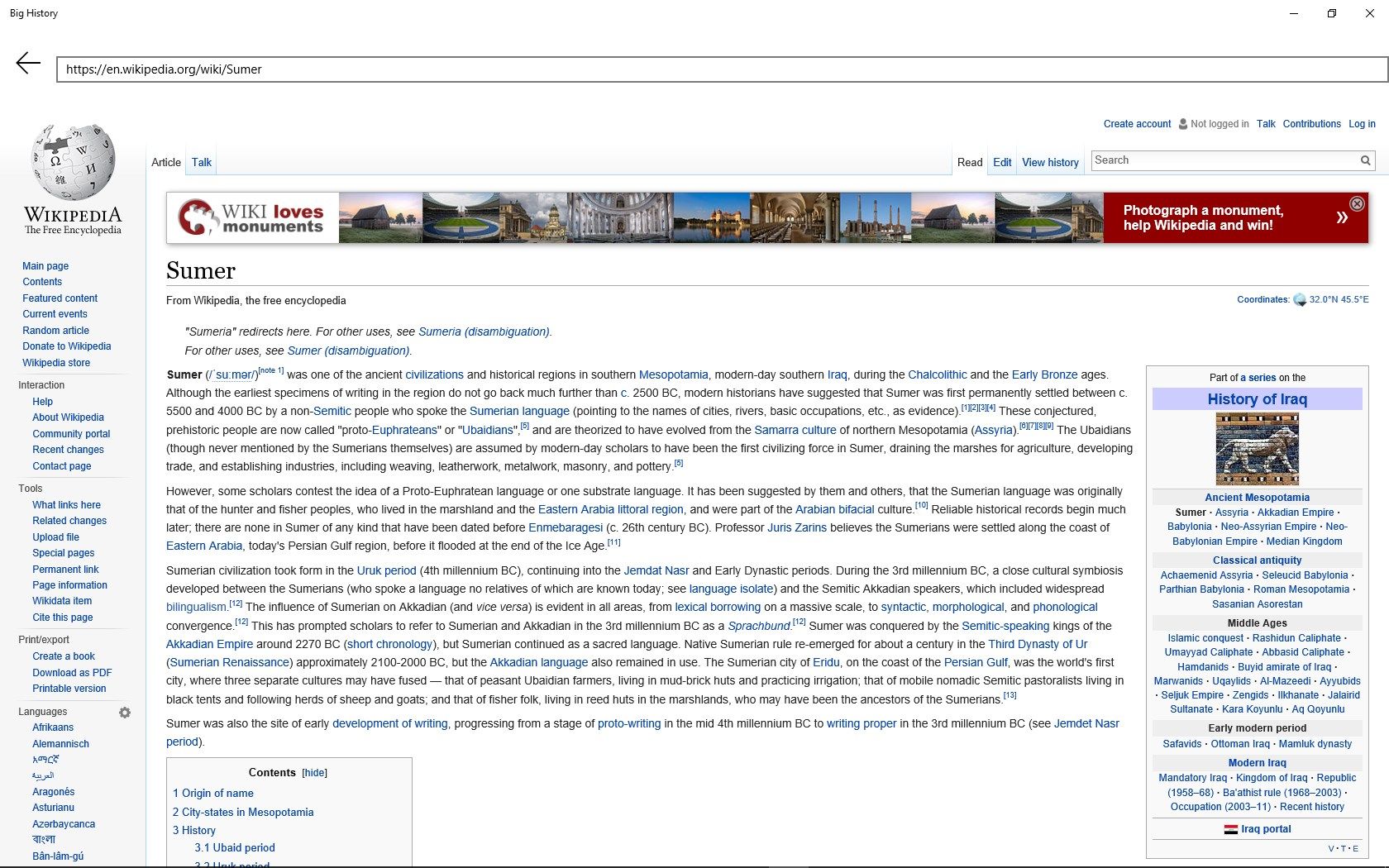 Wikipedia entry is available for each history event