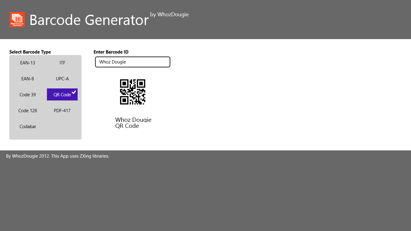 The Barcode Generator allows you to select a barcode type to generate and the barcode ID to generate.