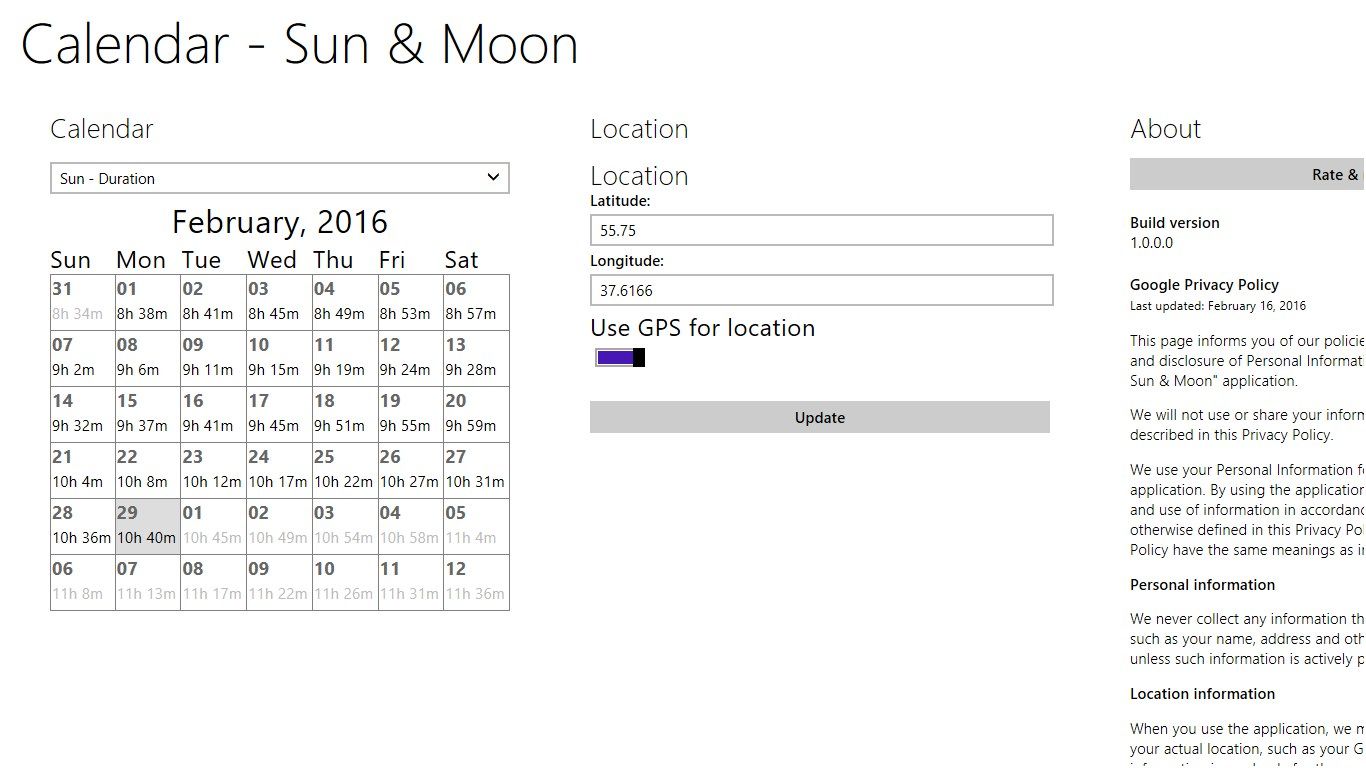 Calendar - Sun & Moon