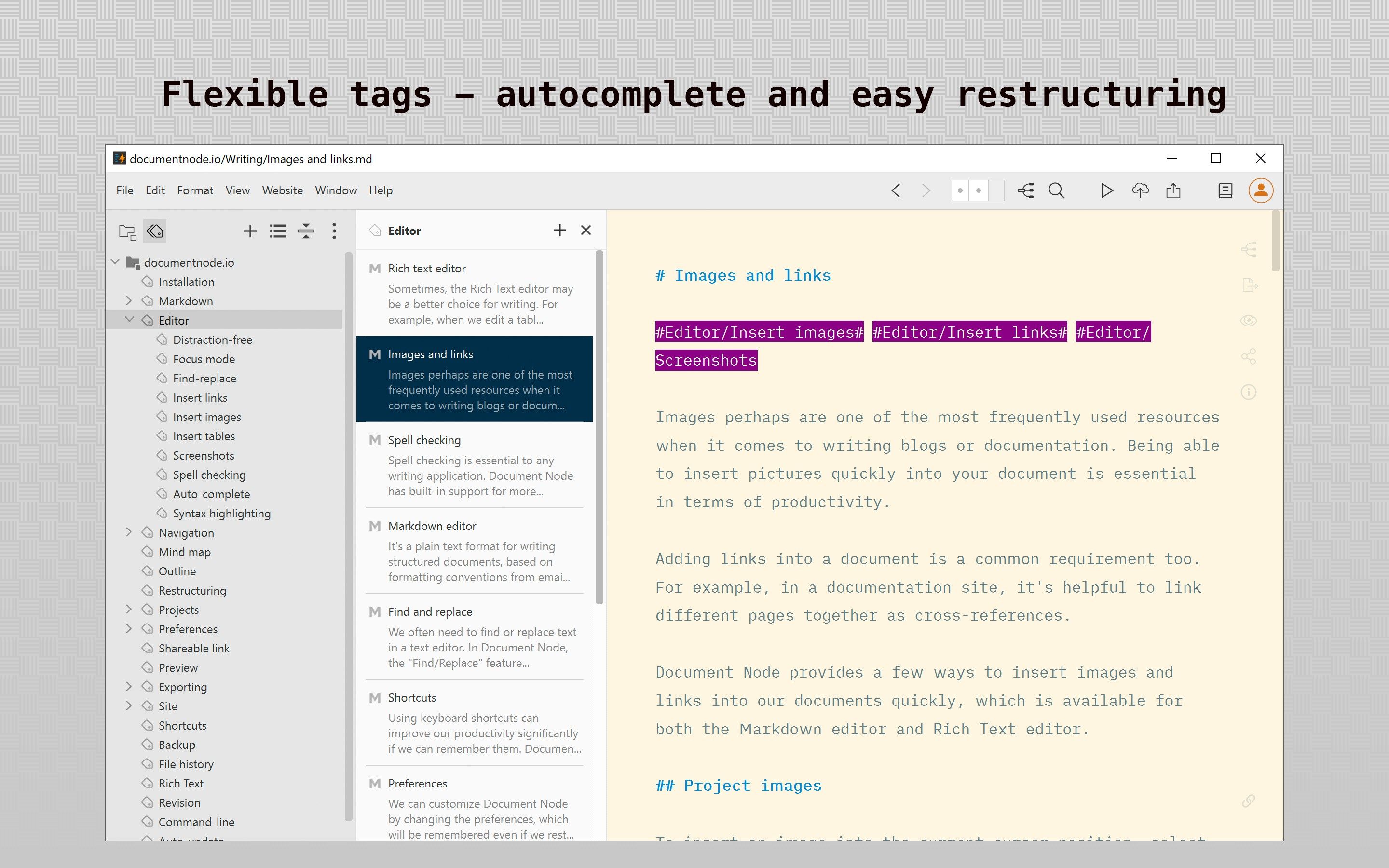 Flexible tags - autocomplete and easy restructuring