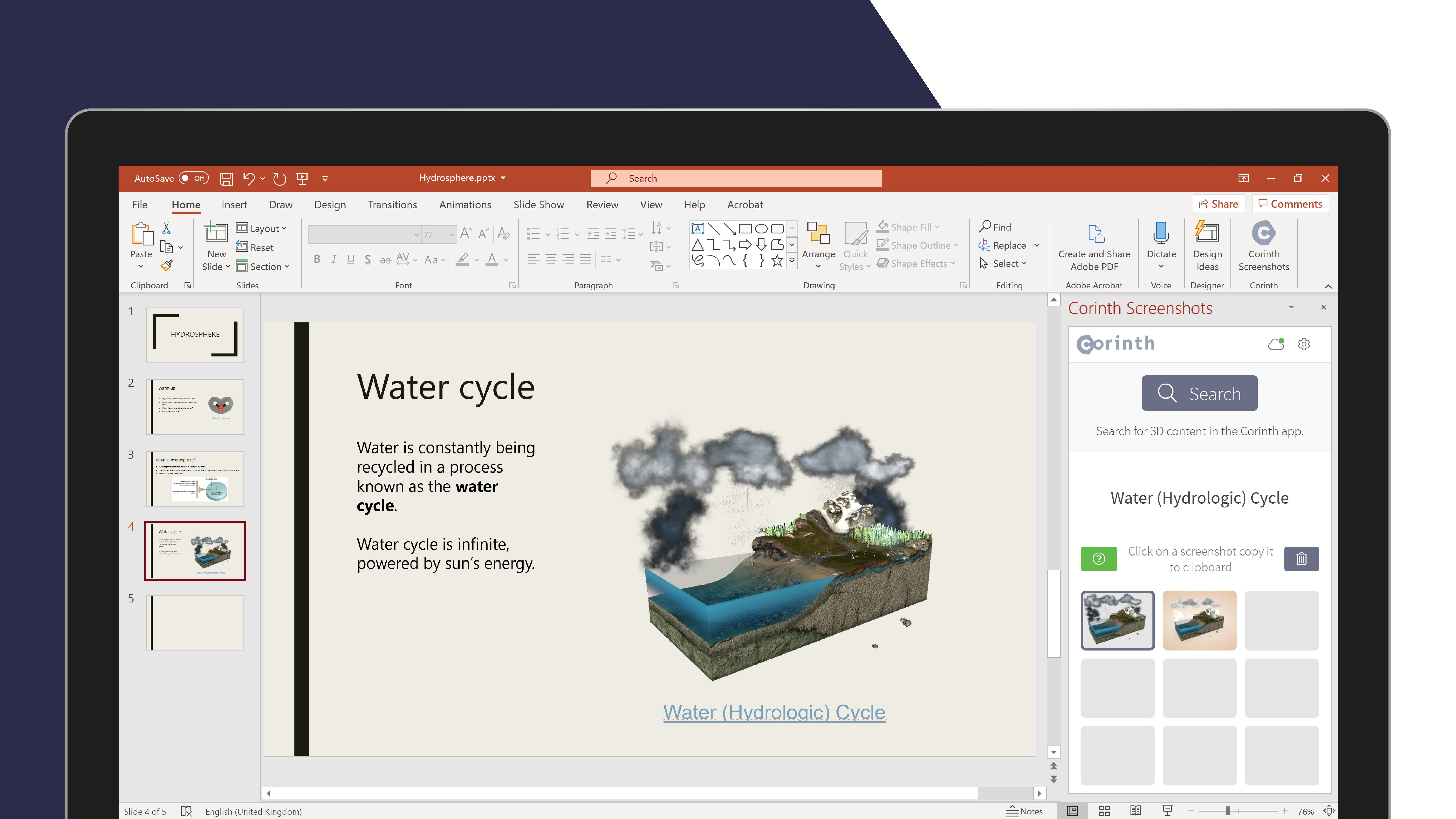 Sync Corinth with Office and refine your presentations and other teaching materials with interactive 3D models.