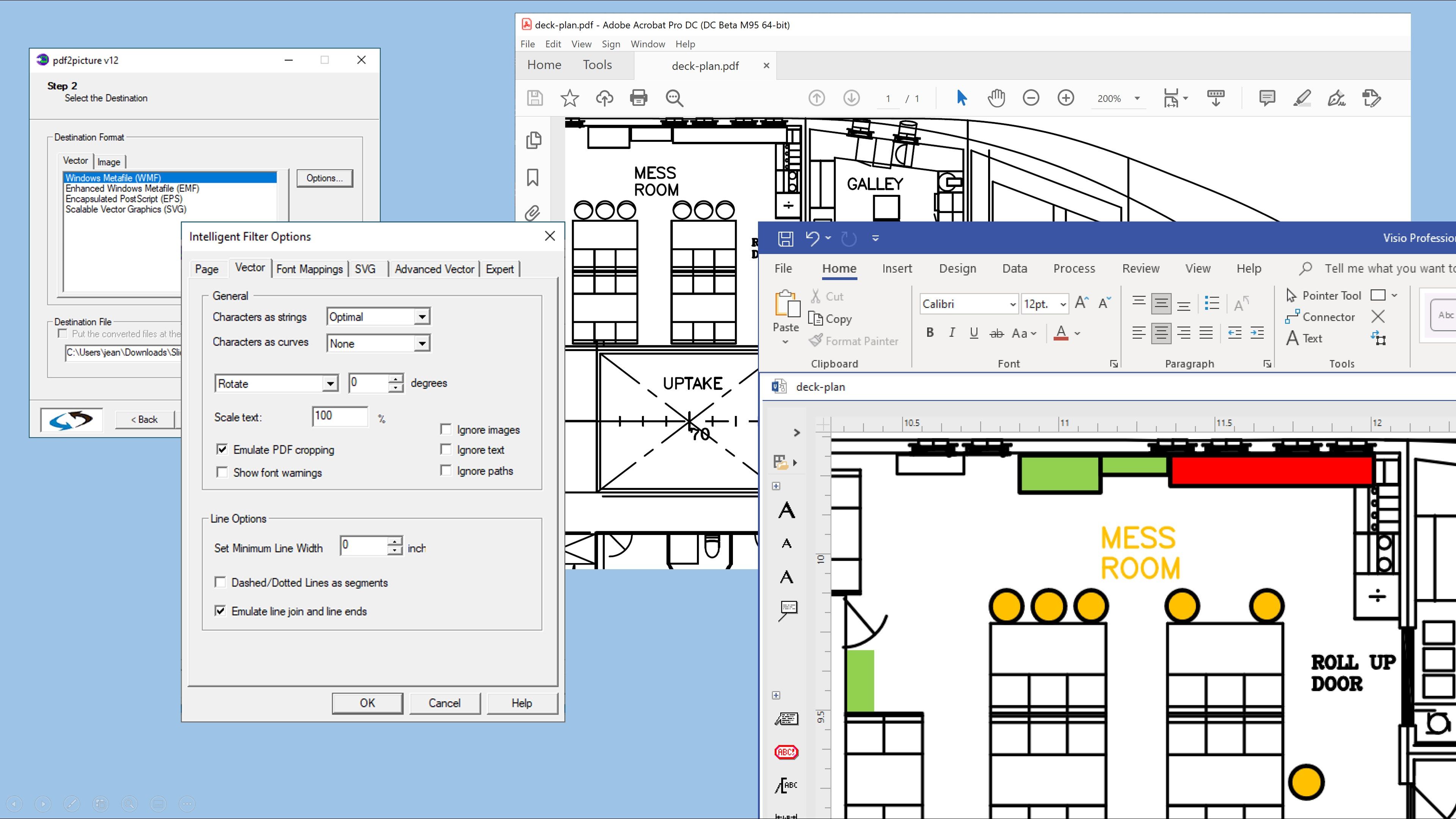 Open and edit PDF graphics in Visio and Microsoft Office. Select the file, choose conversion options and then open the file. Modify all objects, text, layers, attributes, and more!