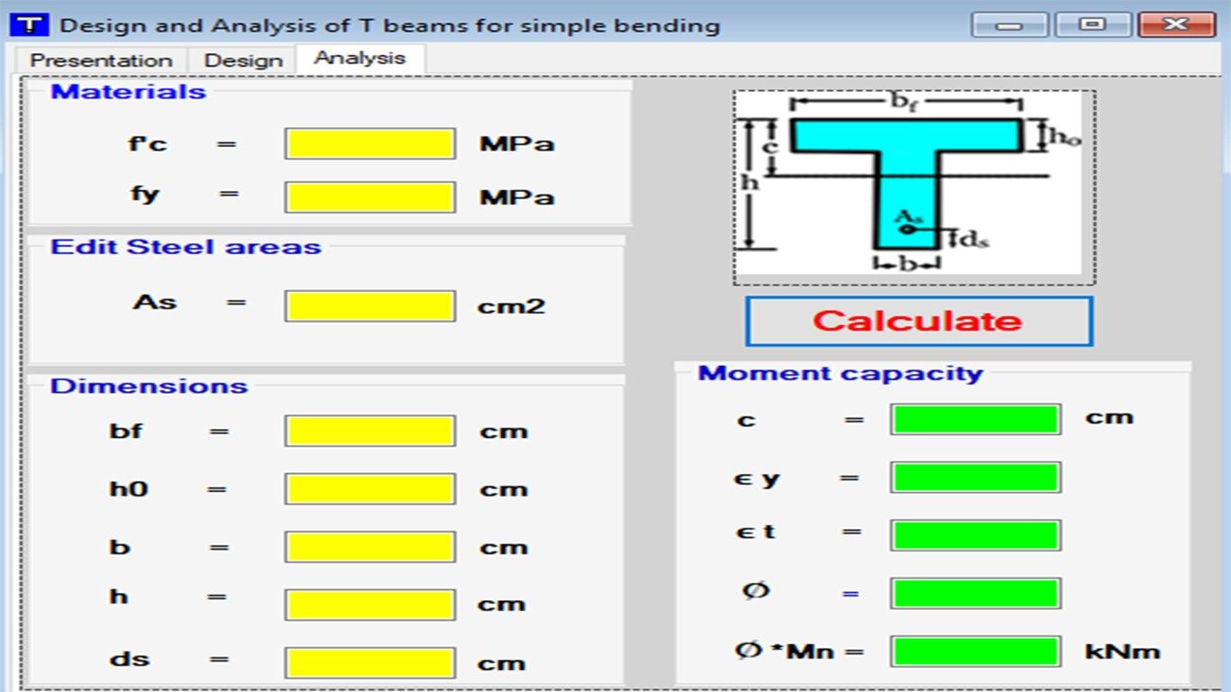 Design & Analysis of T Beams for Simple Bending