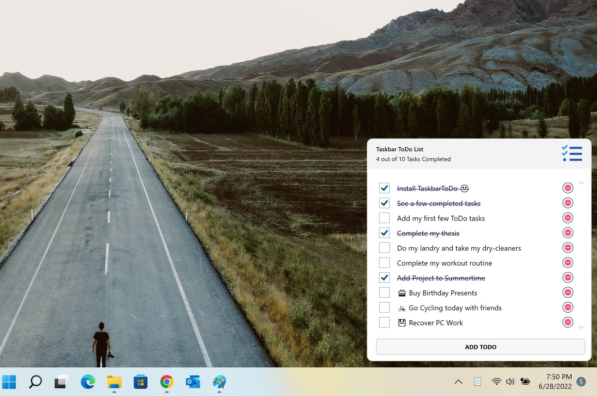 Easily track your todo list from your taskbar