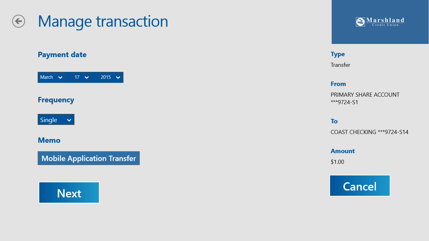 transaction screen