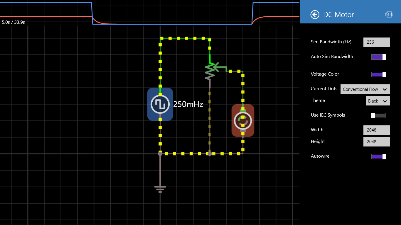 Various circuit settings to make sure the app draws and simulates the circuit the way you prefer.