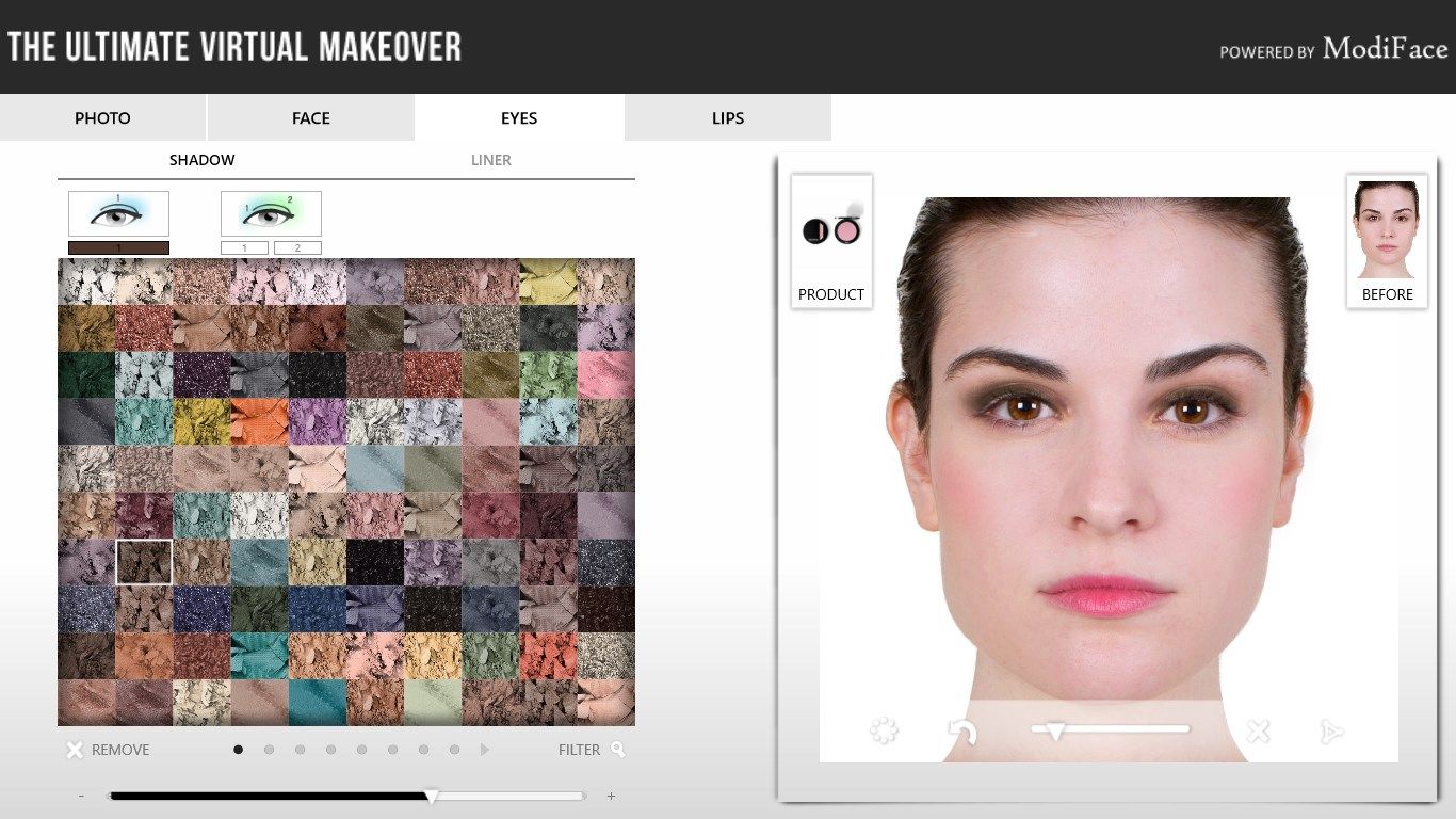Apply nearly 1000 color cosmetics shades (lipsticks, eyeshadows, etc.) on a photo within seconds!