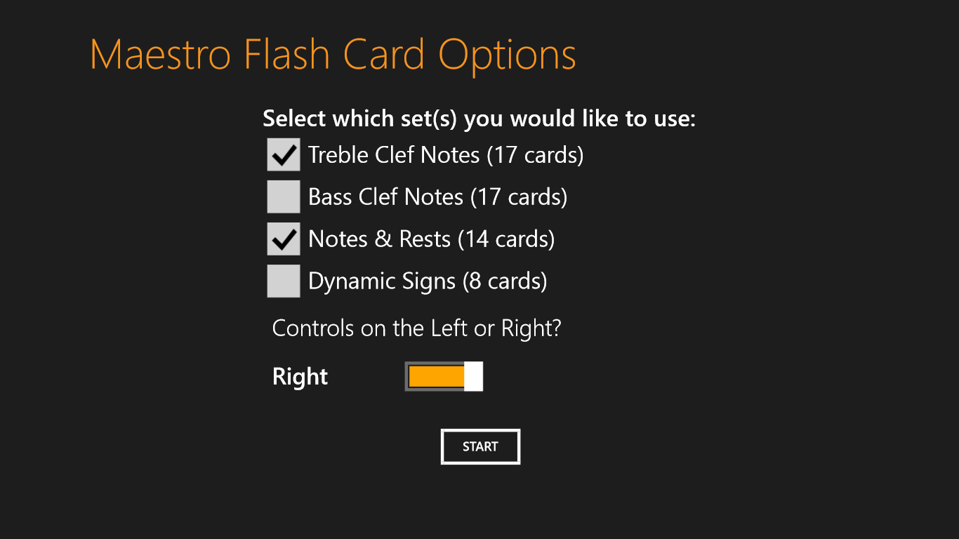 Maestro Flash Card start page.