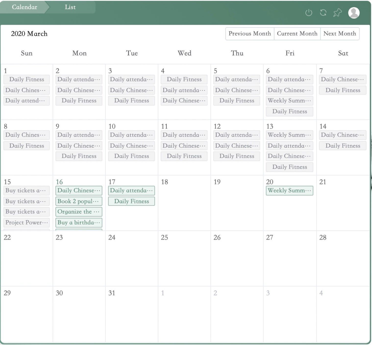 Calendar view, take the whole picture at a glance