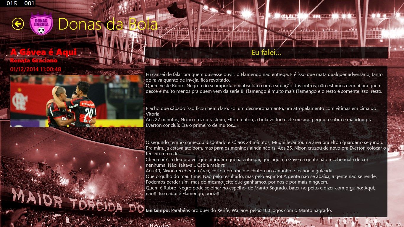 Exibição da Notícia na Coluna do Flamengo.