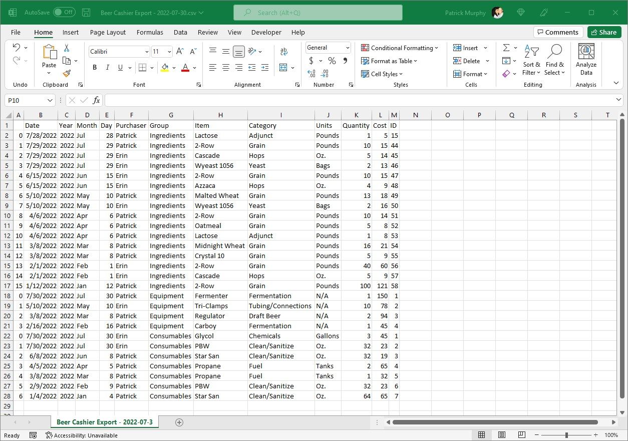 Export your data to a csv file that can be opened in a spreadsheet editor such as Excel.
