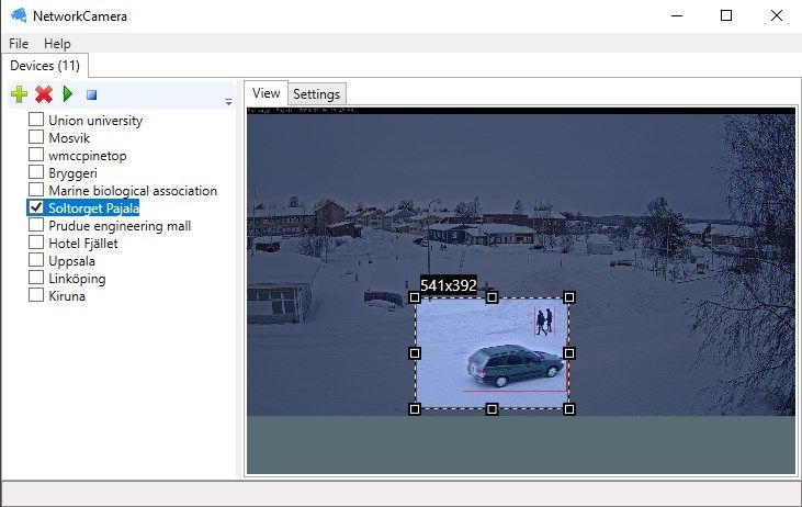 Camera view with object detection in selected area