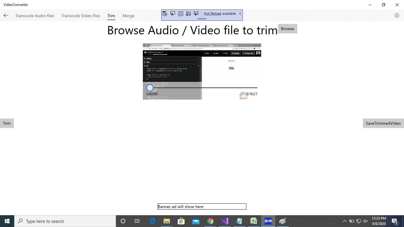 Trim video  from start by selecting time on mediaplayer