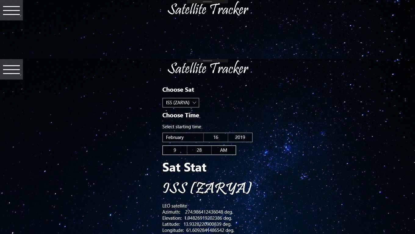 Get the stat (details) of any satellite at any given time!