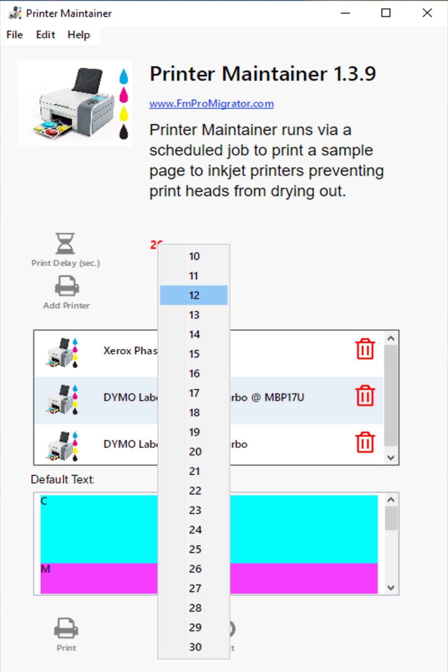 Printer Maintainer - Selecting Time Delay Menu Option.