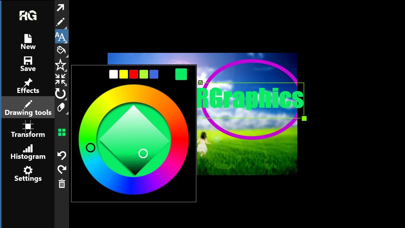 Color picker with previous color button feature.
