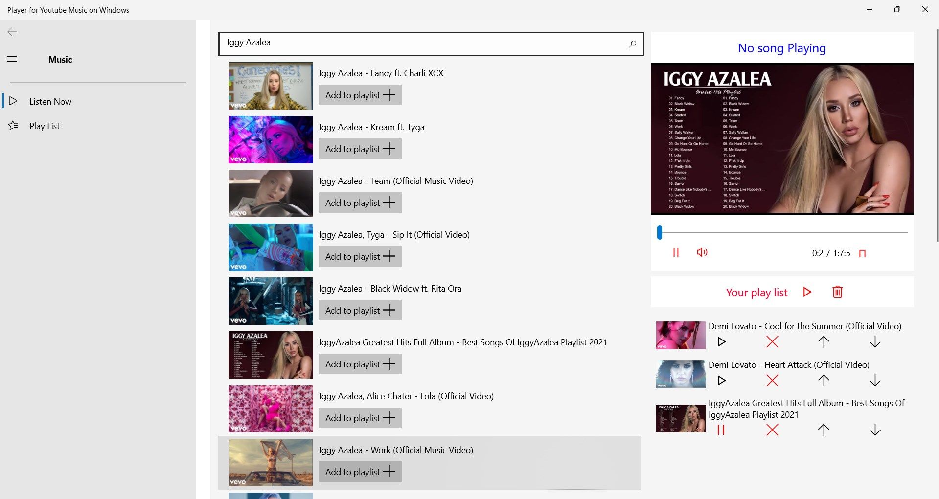 Player for Youtube Music on Windows