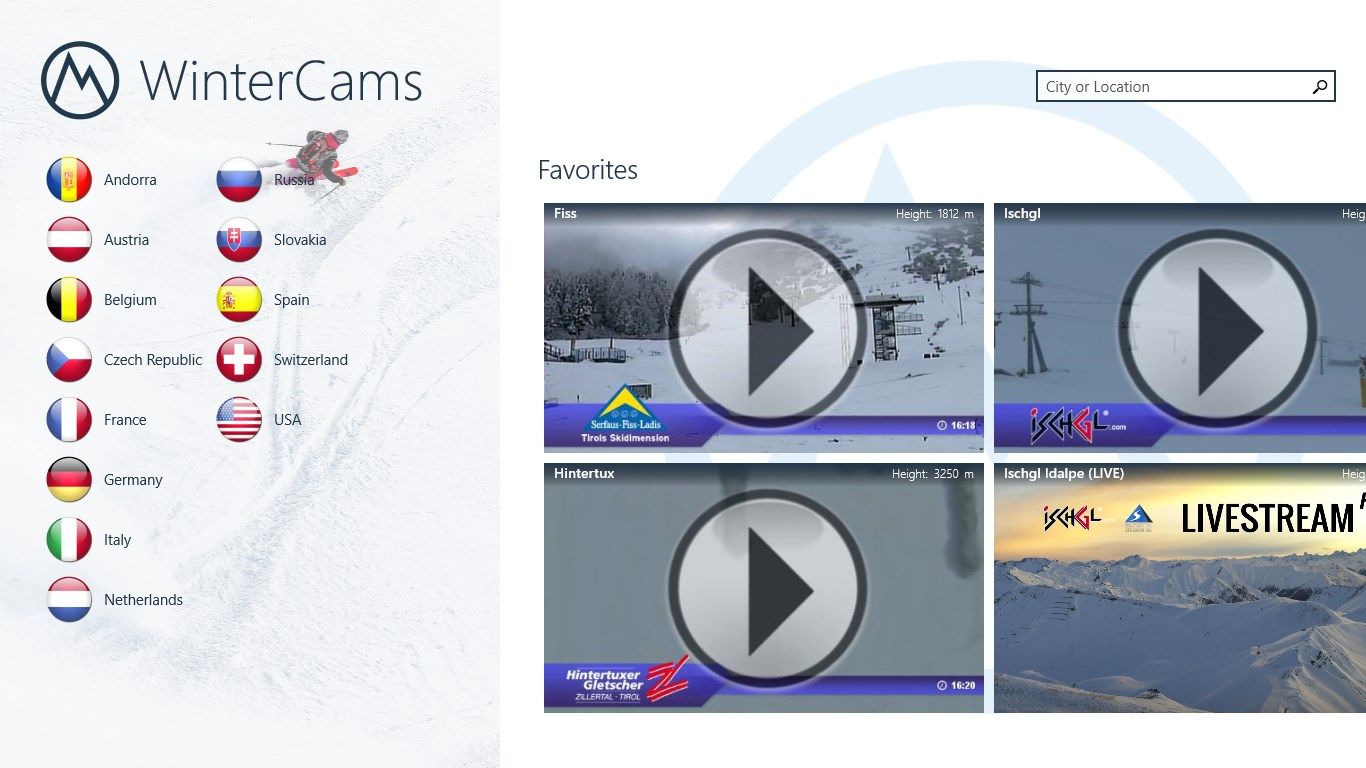 Select a country, one of you favorite webcams or a featured camera.