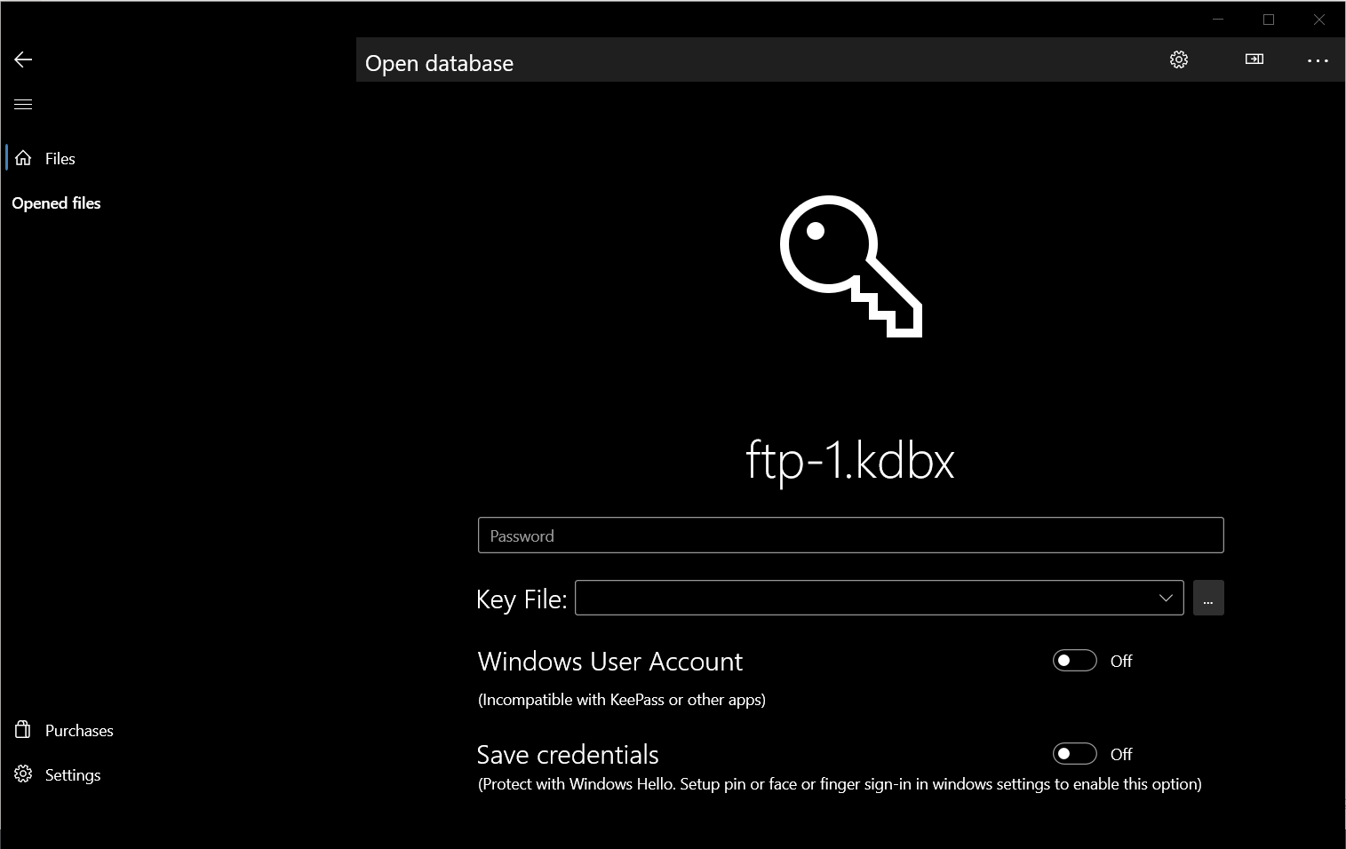 Protect your data with Password, KeyFile, Windows User Account and Windows Hello