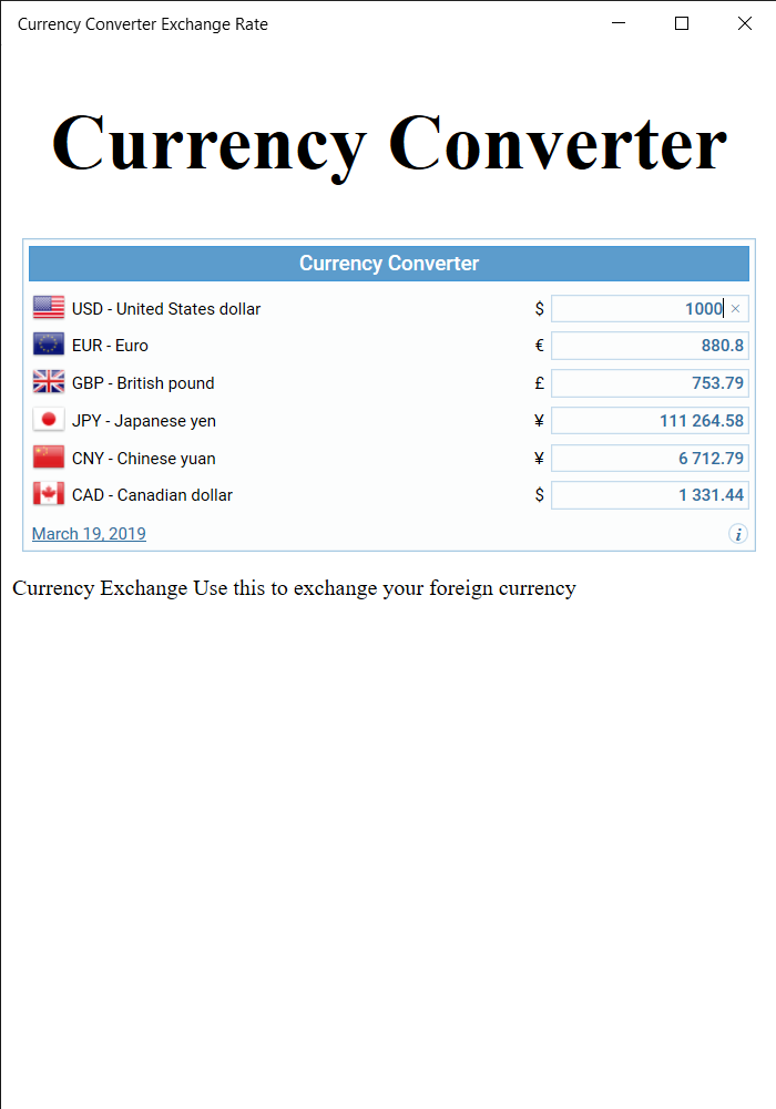 Currency Converter Exchange Rate
