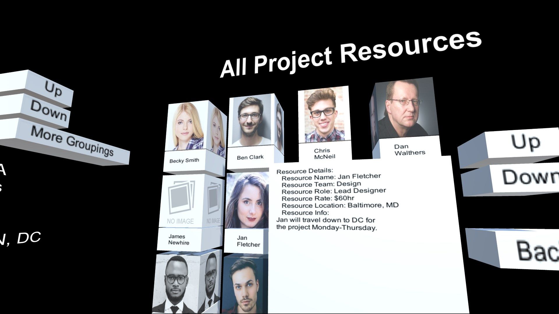 3D Project Resource Viewer.  Hover over a resource for quick details, or click to drill down to view all resource details.