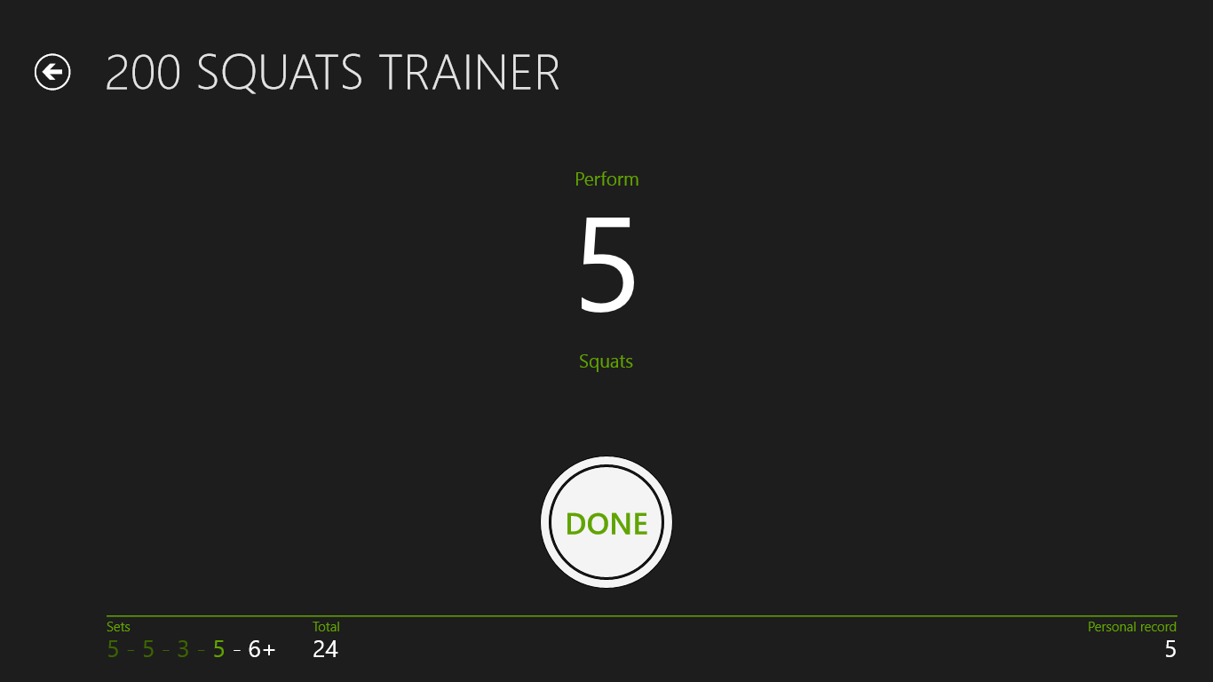 Training page that tells you how many squats you have to do.