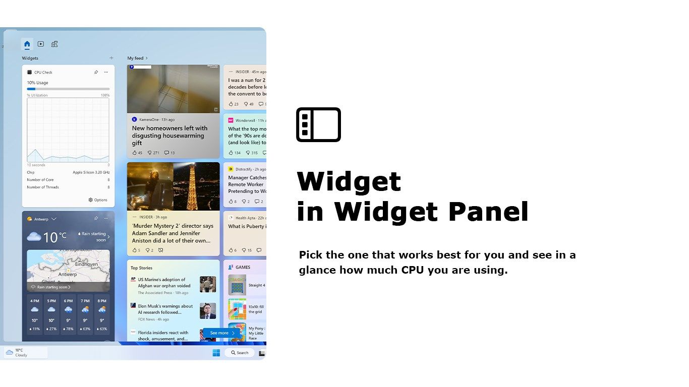 CPU Check widget in the Windows 11 widget panel